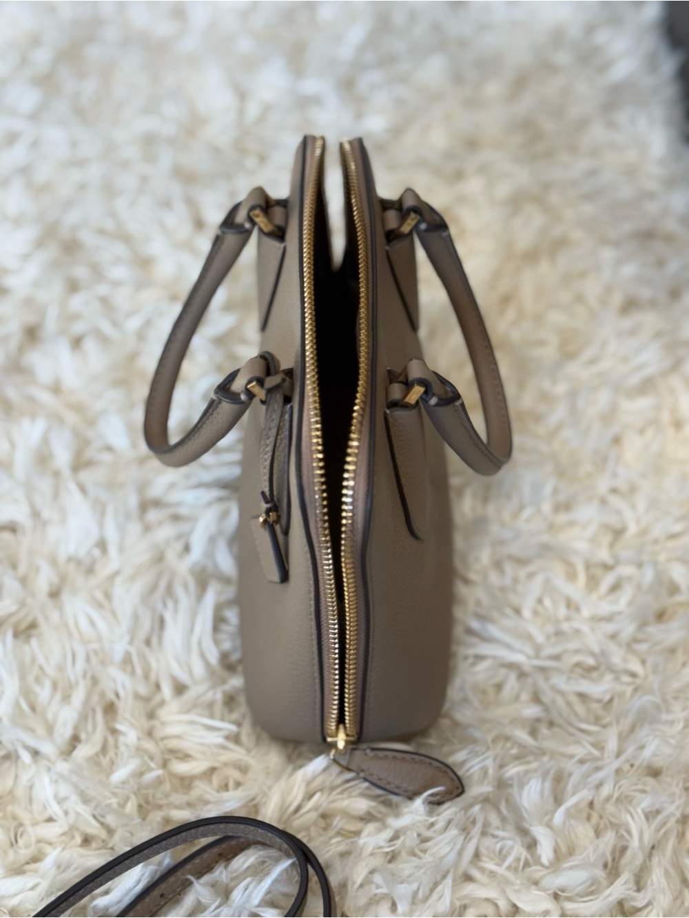 Tory Burch Taupe Pebbled Leather Dome Satchel Crossbody - Picture 3 of 9